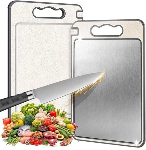 Tábua De Inox É Boa - Tábua de Corte Inox Cozinha Dupla Face Aço Inoxidável e PP, Superfície ...