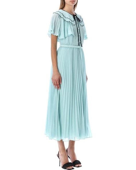 Self Portrait Chiffon Scallop Collar Midi Dress In Light Blue Blue Lyst