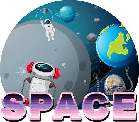 Space word logo design with astronaut and robot 6094704 Vector Art at ...