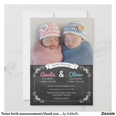 Twins birth announcement/thank you card Twin Birth Announcements, Birth ...