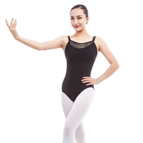 Women Double Spaghetti Strap Ballet Dance Camisole Leotard Lace Neck