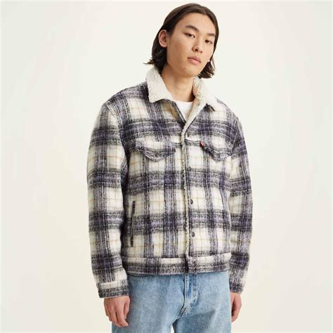 Levi S Vintage Fit S Check Sherpa Trucker Jacket In Nico Tofu