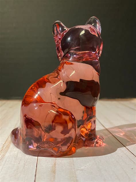 Vintage Fenton Sitting Pink Glass Cat Etsy