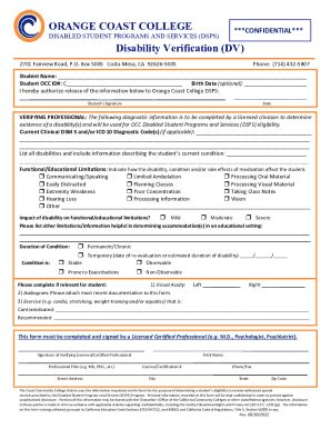 Fillable Online Disability Verification DV Verification Form Fax