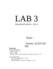 Lab Lab Operational Amplifiers Part Name Section Ecen