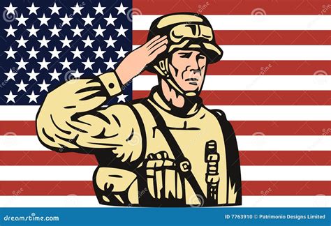 American Soldier Saluting Flag Stock Illustration - Illustration of ...