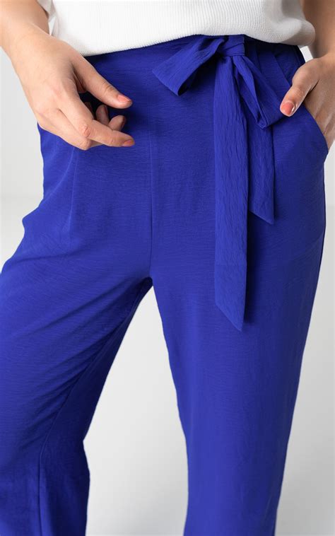 Wide Leg Pantalon Met Strikdetail Kobalt Blauw