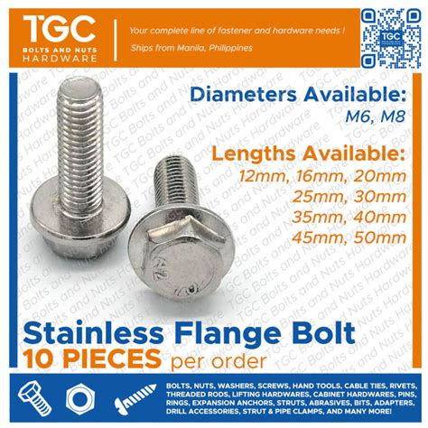 TGC 10PCS Stainless Flanged Bolt M6 M8 Hex Washer Head Bolt SS