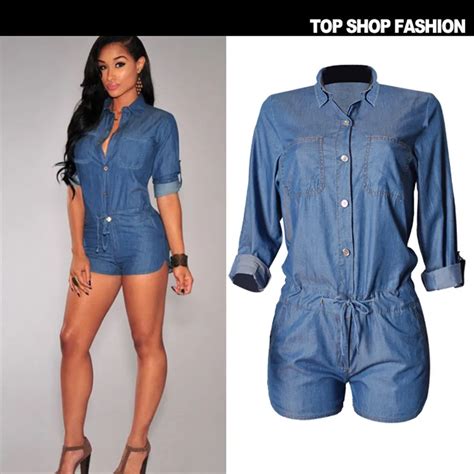 Owlprincess New Arrival Demin Jumpsuits For Women Short Blue Jean