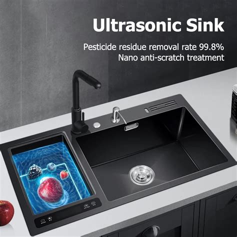 Smart Kitchen Sink Black Stainless Steel Vegetable Sink Ultrasonic