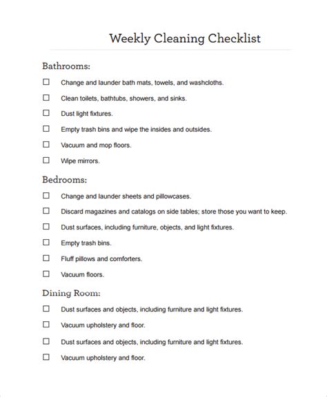 Hospital Housekeeping Room Cleaning Checklist