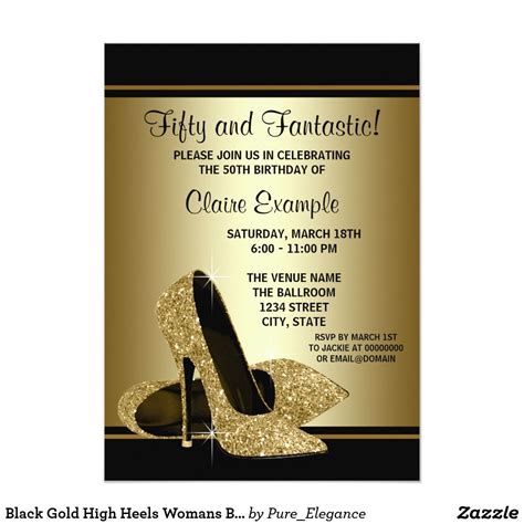 Black Gold High Heels Womans Birthday Party Invitation Gold Birthday Party 50th