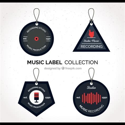 Labels De Musique Décoratifs Avec Des Détails Rouges Vecteur Gratuite