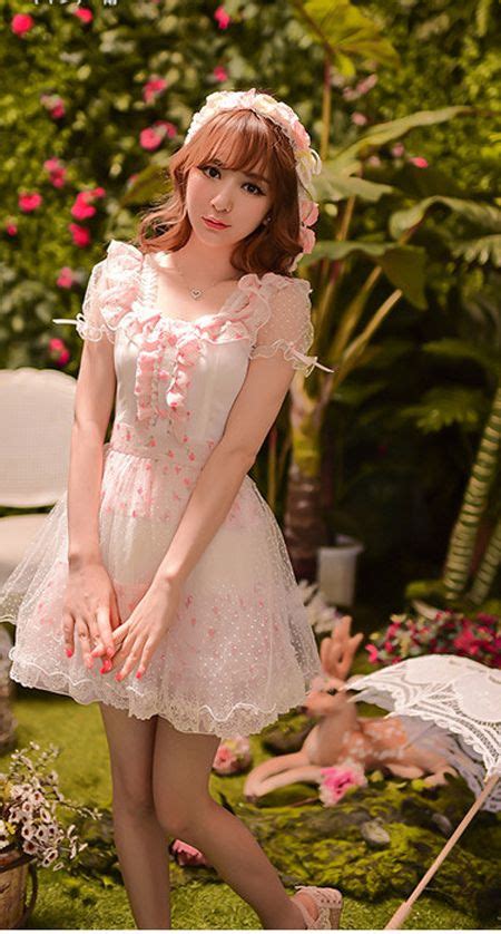 Sweet Japanese Pink Posy Lace Chiffon Dress In 2021 Chiffon Lace