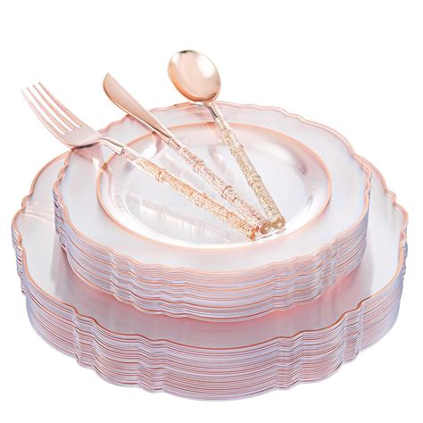 Liacere Pcs Rose Gold Plastic Plates Clear Rose Gold Disposable