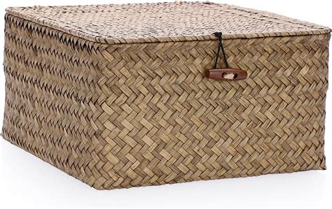 Amazon Hipiwe Wicker Shelf Baskets Bin With Lid Handwoven Seagrass