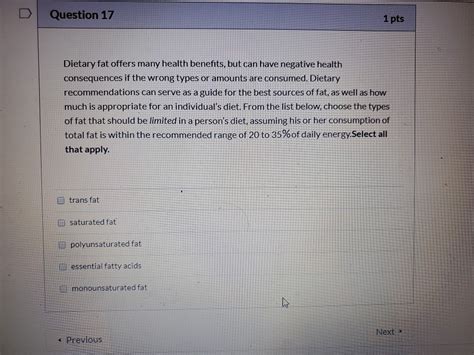 Solved Question 17 1 Pts Dietary Fat Offers Many Health