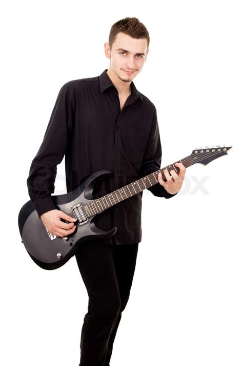 Handsome Guy Plays The Electric Guitar Stock Image Colourbox