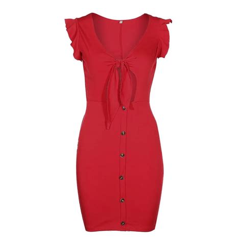 Buy Trendy Women Dress Button V Neck Sleeveless Solid