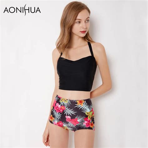 Aonihua Halter Bikini Set Women High Waist Vintage Floral Print