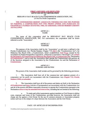 Fillable Online First Amended And Restated Articles Of Incorporation