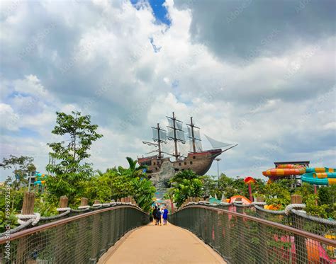 The Footbridge Leading To The Pirate Ship Replica At Splash Mania