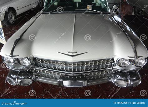 White Old Retro Car Cadillac Fleetwood 1959 Shot Front and Top Editorial Photo - Image of ...