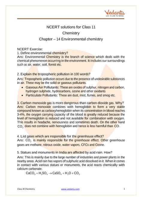 Ncert Solutions For Class Chemistry Chapter Environmental