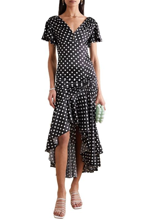 Caroline Constas Lucille Ruffled Polka Dot Silk Blend Satin Midi Dress