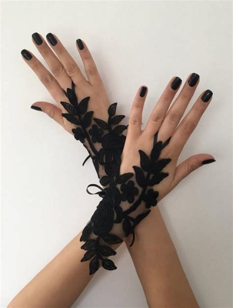 Black Lace Glove French Lace Bridal Gloves Fingerless Gloves Black