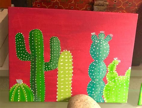 Acrylic Cactus On Canvas Pintura De Cactus Falso Vitral Vitrales