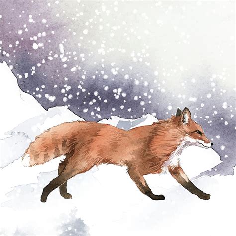 Hand-drawn fox snow watercolor style | Premium Vector Illustration ...