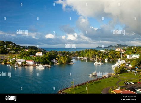 Boats In The Tiny Harbor Of Castries On The Caribbean Island Of St