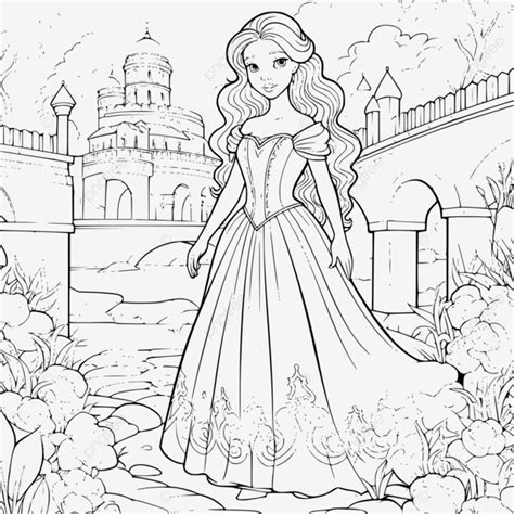 Encantadora Princesa Del Jardín Para Colorear Para Niños Vector PNG