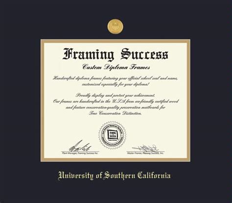 Custom Diploma Frames And Certificate Frames Framing Success Usc Minor