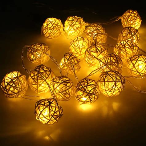 LED Battery String Lights 2M 20pcs White Handmade Rattan Balls String