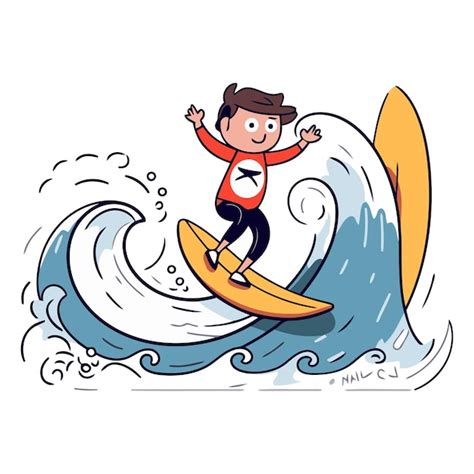 Premium Vector Cartoon Man Surfing On A Wave For Your Design