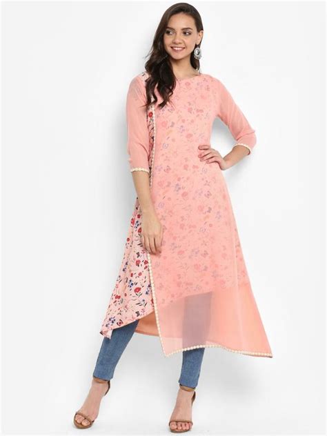 Janasya Women Pink Floral Poly Crepe Kurta Jiomart