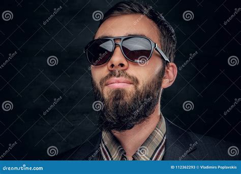 Close Up Portrait Of Bearded Male In Sunglasses Stock Image Image Of