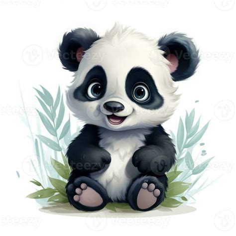 Cute Fluffy Baby Panda In Disney Style Clipart On White Background AI