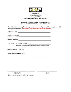 Fillable Online DISCONNECT ELECTRIC SERVICE FORM Fax Email Print