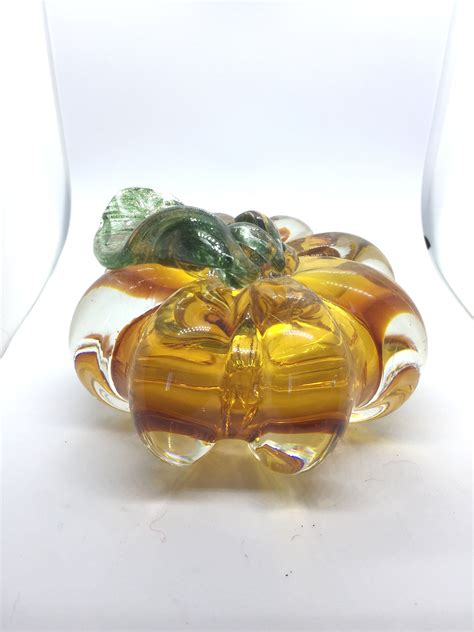 Pumpkin Paperweight Murano Pumpkin Hand Blown Glass Orange Etsy Art Glass Paperweight Hand