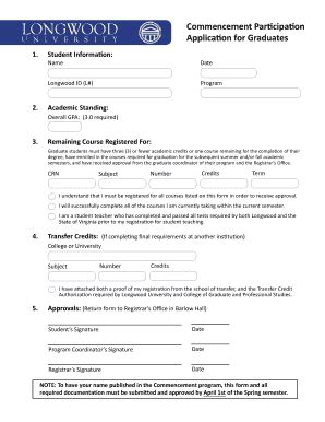 Fillable Online Commencement Participation Application For Graduate