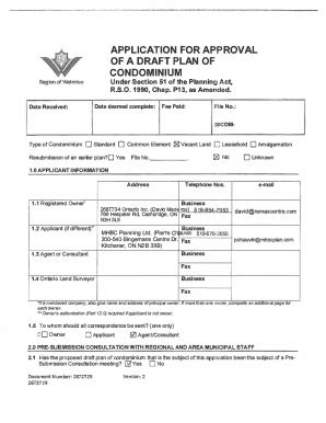 Fillable Online Application For Approval Of A Draft Plan Of Fax