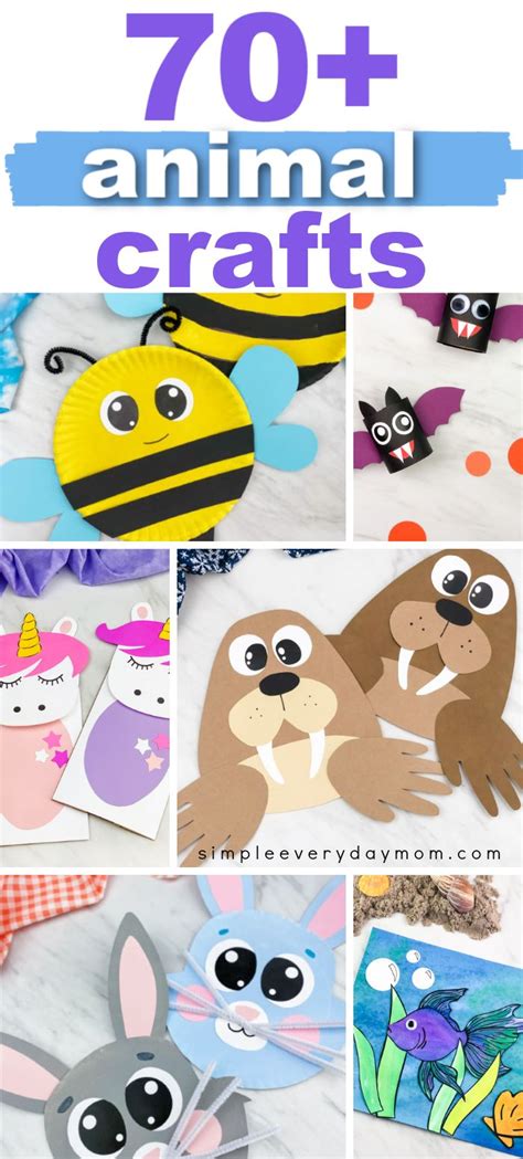 an image of animal crafts for kids with text overlay that reads 70 ...