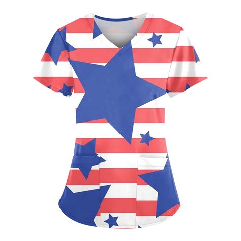 Uocefik Th Of July Scrubs For Women Short Sleeve Independence Day