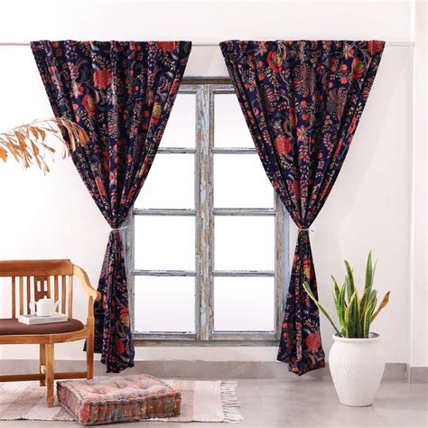 Blue Velvet Curtains Custom Window Curtain Velvet Floral Etsy