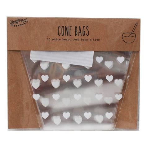 Ginger Ray White Heart Cone Bags 10 Pack Hobbycraft