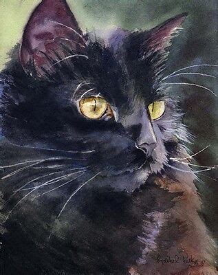 Giclee PRINT Watercolor Painting Black Cat Art Custom Decor Portrait ...