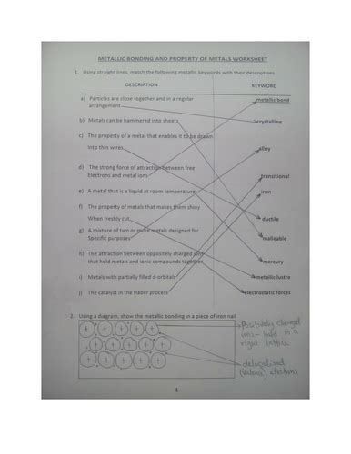 METALLIC BONDING WORKSHEET WITH ANSWERS | Teaching Resources